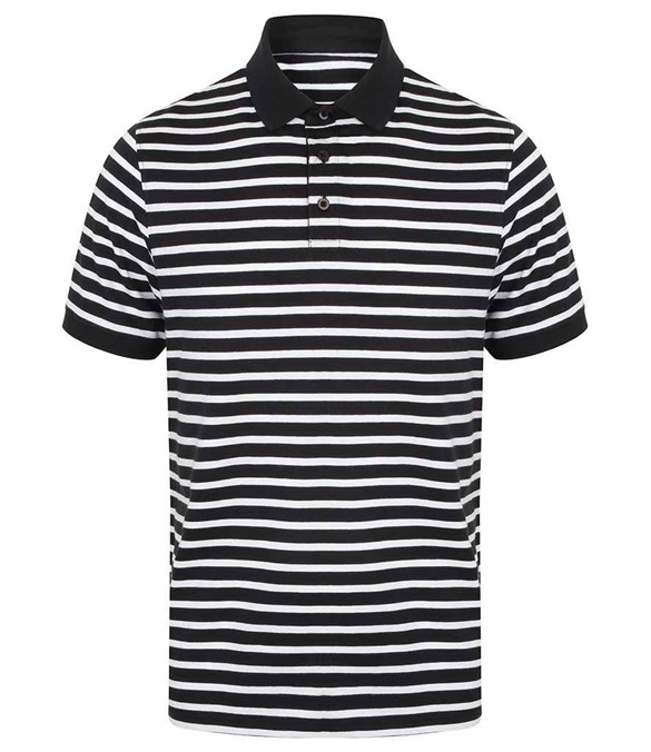 Front Row Striped Jersey Polo Shirt – Navy/White