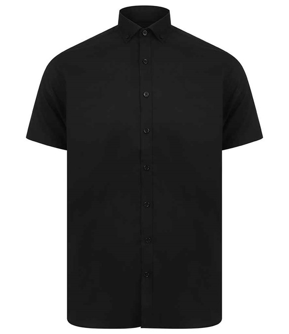 Henbury Modern Short Sleeve Slim Fit Oxford Shirt – Black