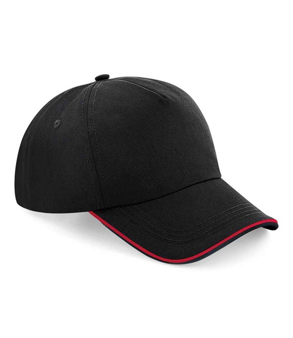 Beechfield Authentic Piped 5 Panel Cap – Black/Classic Red