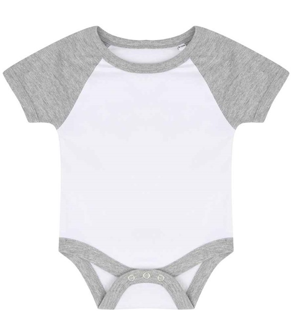 Larkwood Essential Short Sleeve Baby Baseball Bodysuit – White/Heather Grey