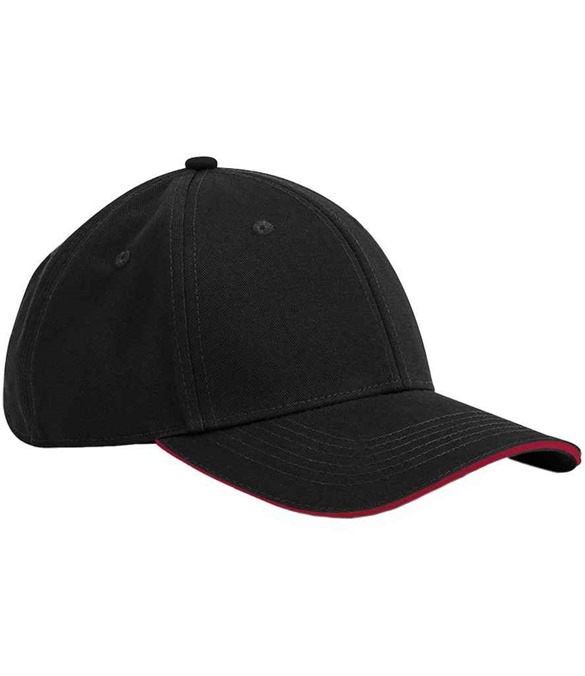 Beechfield EarthAware Classic Organic Cotton 6 Panel Sandwich Peak Cap – Black/Classic Red