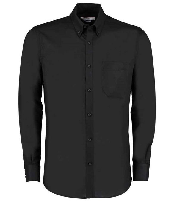 Kustom Kit Long Sleeve Slim Fit Workwear Oxford Shirt – Black