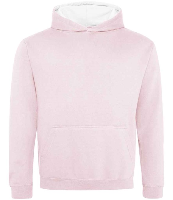 AWDis Kids Varsity Hoodie – Baby Pink/Arctic White