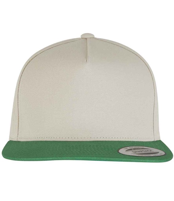 Flexfit Classic 5 Panel Snapback Cap – Beige/Green