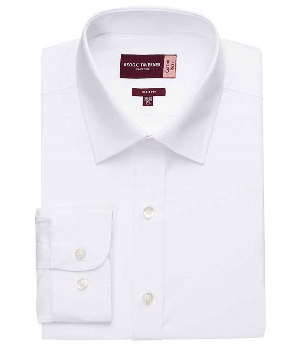 Brook Taverner Alba Long Sleeve Slim Fit Poplin Shirt – White