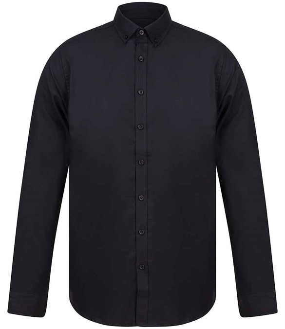 Henbury Modern Long Sleeve Slim Fit Oxford Shirt – Black