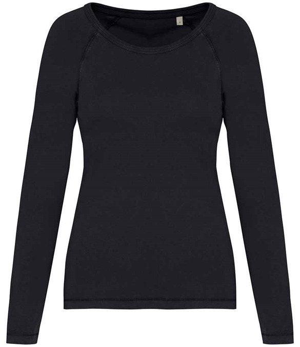 Native Spirit Ladies Raglan Long Sleeve Washed T-Shirt – Washed Coal Grey