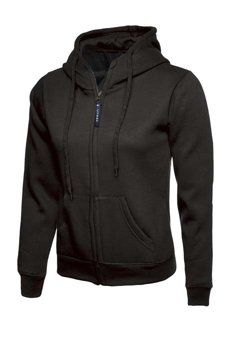 Ladies Classic Full Zip Hooded Sweatshirt – Black