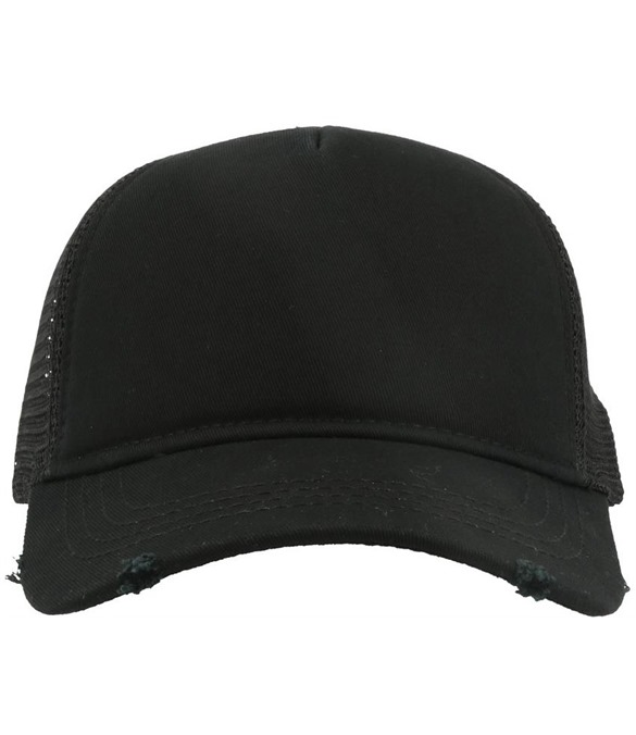 Atlantis Rapper Destroyed 5 Panel Weathered Trucker Cap – Black/Black