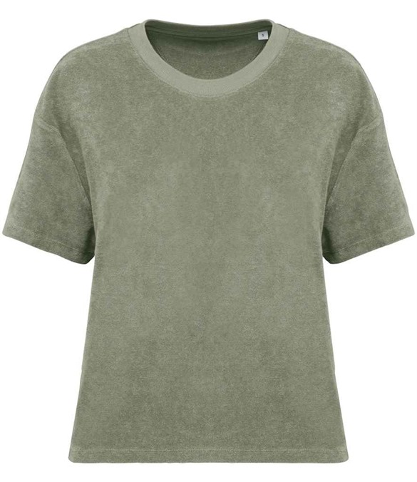 Native Spirit Ladies Terry Towel T-Shirt – Almond Green