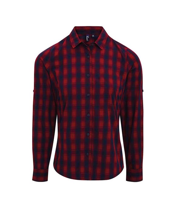 Premier Ladies Mulligan Check Long Sleeve Shirt – Red/Navy