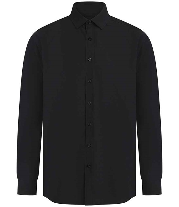 Henbury Long Sleeved Cotton Feel Coolplus Shirt – Black