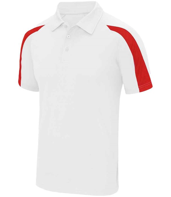 AWDis Cool Contrast Polo Shirt – Arctic White/Fire Red