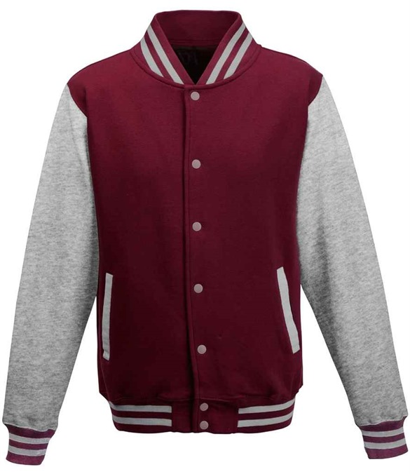 AWDis Varsity Jacket – Burgundy/Heather Grey