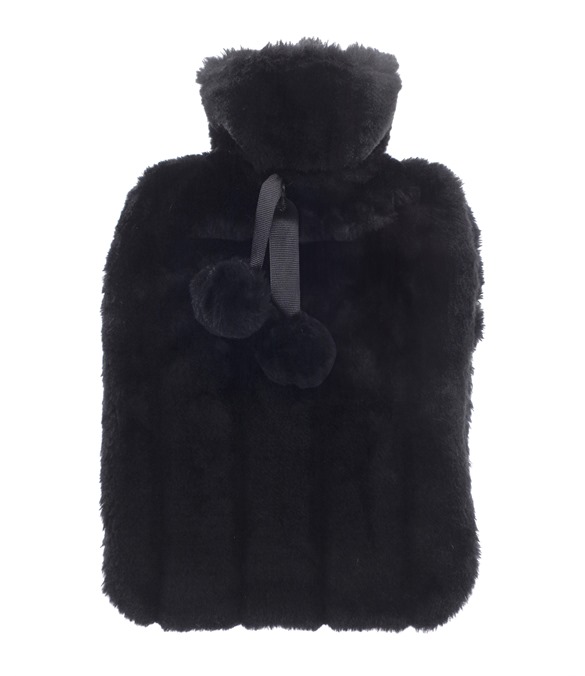 Luxury classic faux fur hot water bottle and cover – Black