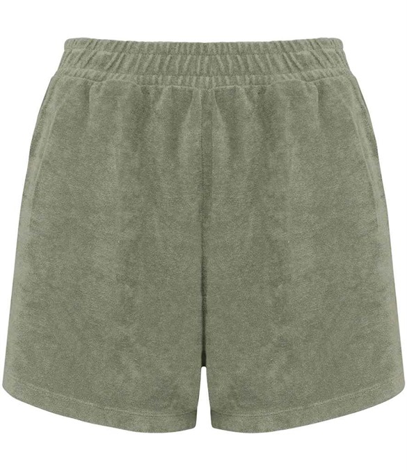 Native Spirit Ladies Terry Towel Shorts – Almond Green