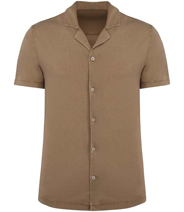 Spasso Jersey Short Sleeve Bowling Collar Shirt – Washed Cream Coffee