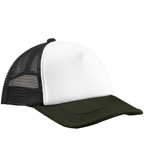 Beechfield Retro 5 Panel Trucker Cap – Black/Dark Olive