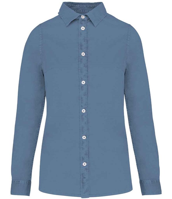 Native Spirit Ladies Washed Long Sleeve Shirt – Washed Cool Blue