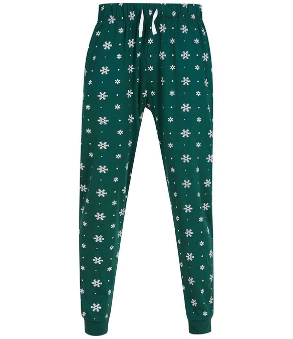 SF Clothing Unisex Cuffed Lounge Pants – Bottle Green/White Snowflakes