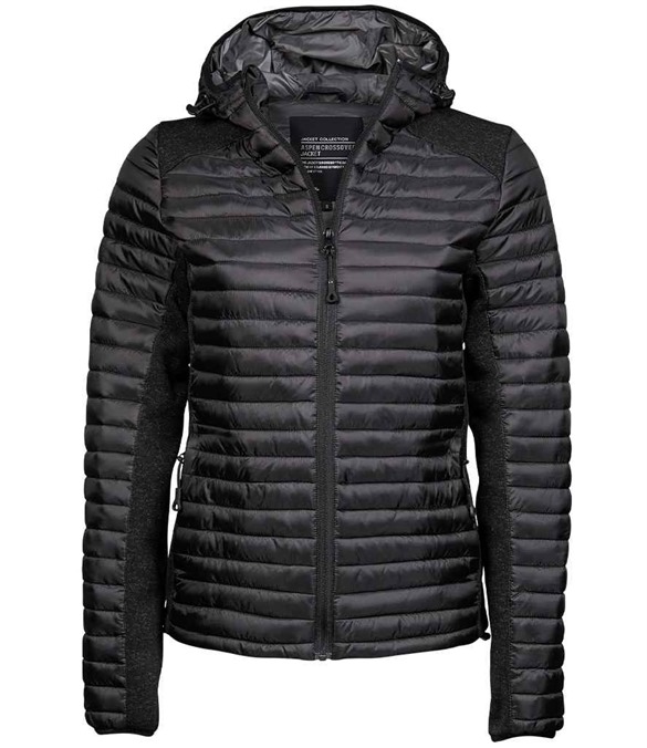 Tee Jays Ladies Crossover Hooded Padded Outdoor Jacket – Black/Black Melange