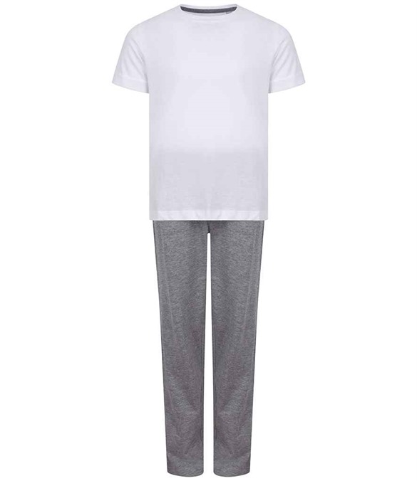 Towel City Kids Long PJ's – White/Heather Grey